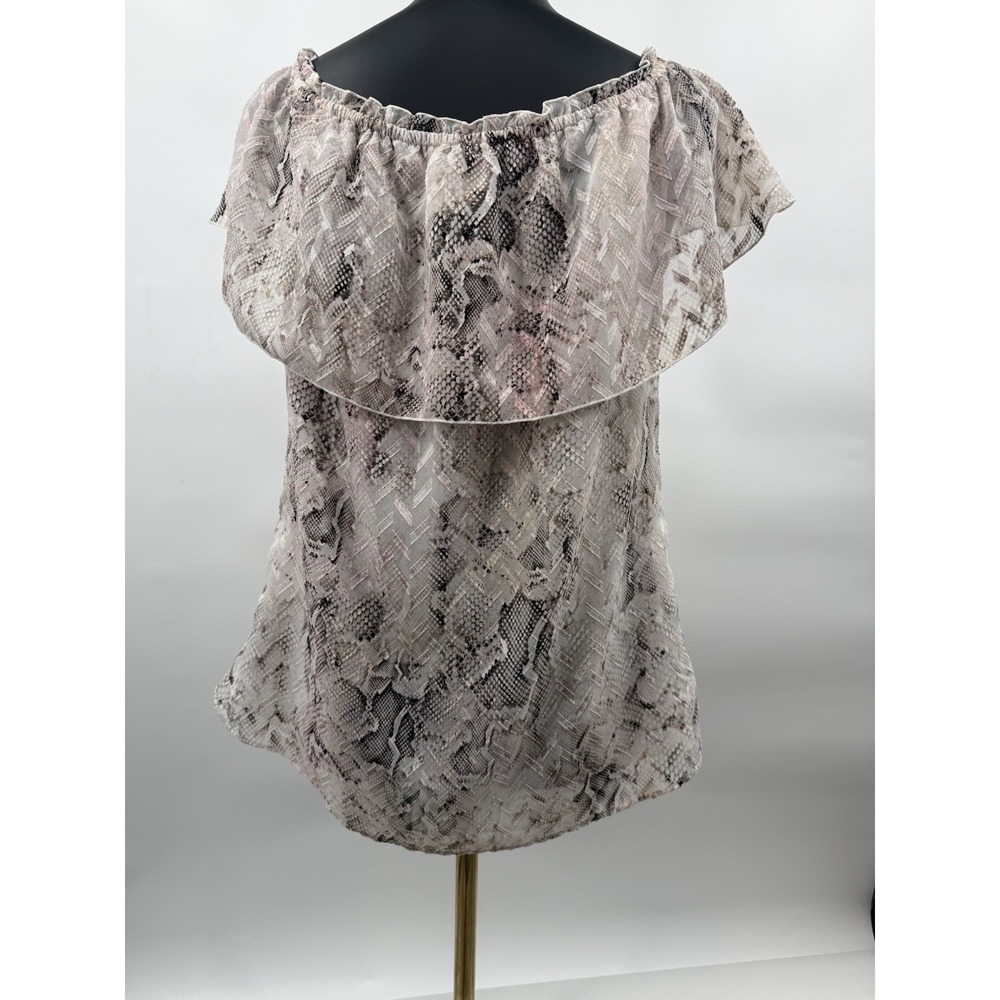 White House Black Market Blush White Peasant Blouse Animal Print Size Small - Picture 5 of 6